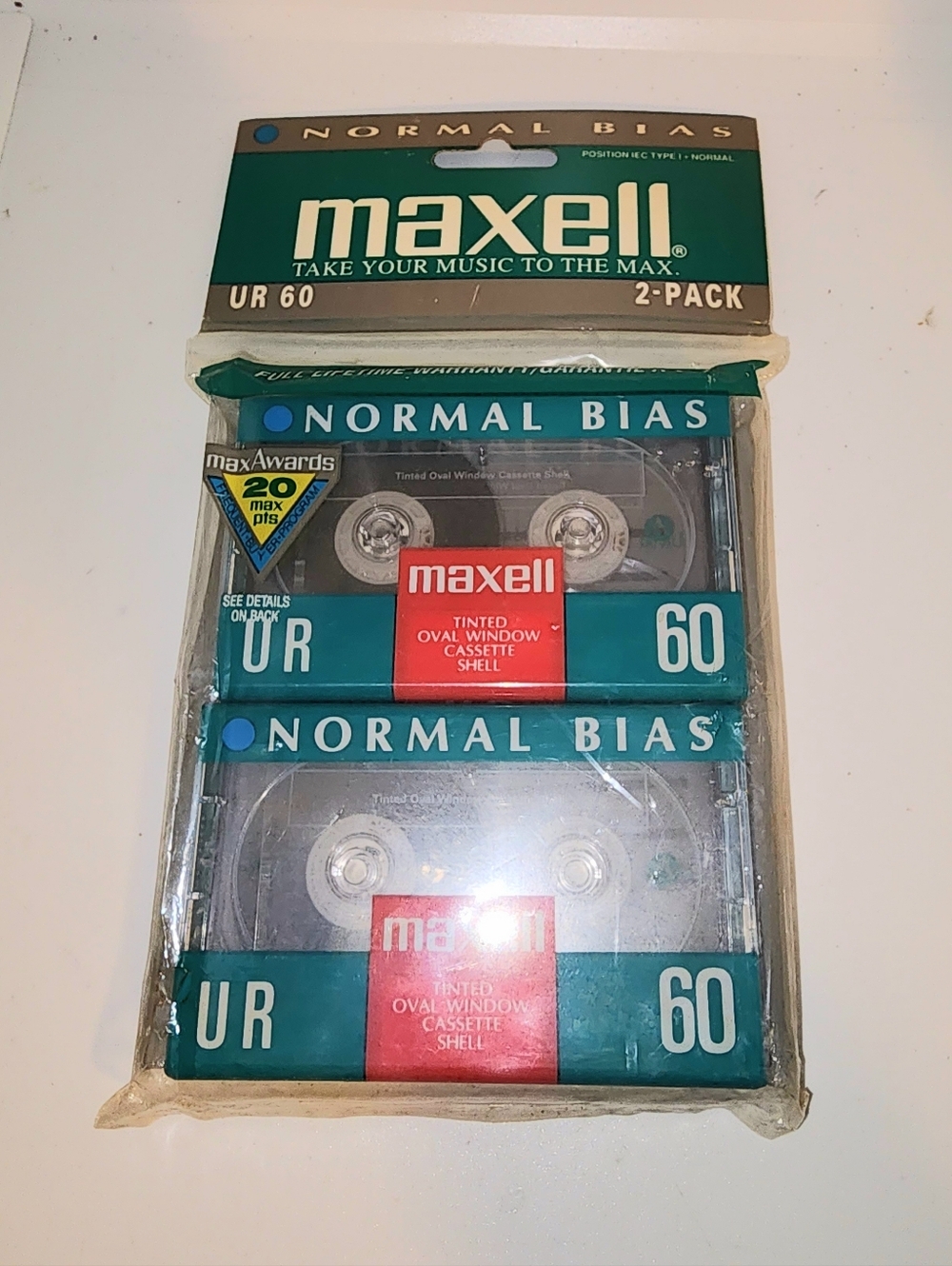 Maxell UR60 Normal Bias Blank Cassette Tapes - Teal (2-Pack)